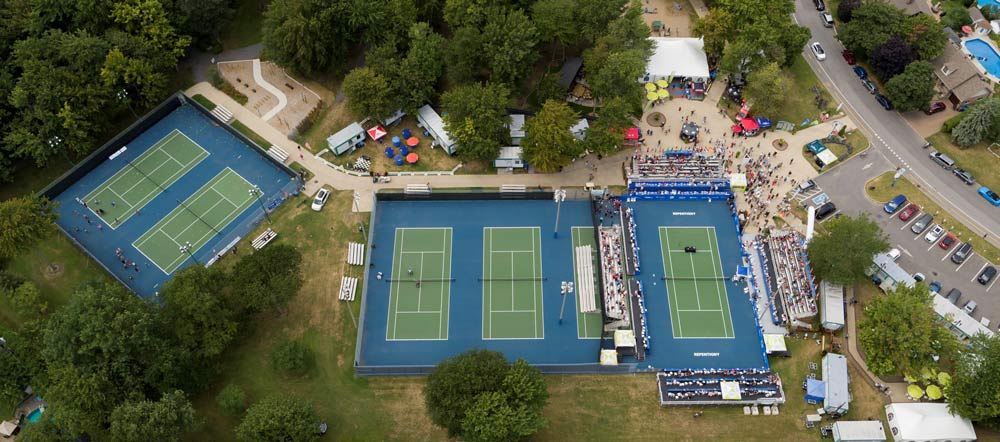 Photo aérienne du tournoi au parc Larochelle en 2019